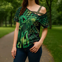 Humpback Whale Matariki New Zealand Cross Shoulder Shirt NZ Maori Paikea Poutama Luxury Green LT14 - Polynesian Pride