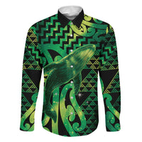 Humpback Whale Matariki New Zealand Family Matching Mermaid Dress and Hawaiian Shirt NZ Maori Paikea Poutama Luxury Green LT14 Dad's Shirt - Long Sleeve Green - Polynesian Pride