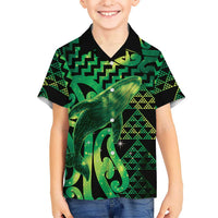 Humpback Whale Matariki New Zealand Family Matching Short Sleeve Bodycon Dress and Hawaiian Shirt NZ Maori Paikea Poutama Luxury Green LT14 Son's Shirt Green - Polynesian Pride