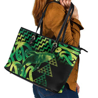 Humpback Whale Matariki New Zealand Leather Tote Bag NZ Maori Paikea Poutama Luxury Green LT14 - Polynesian Pride