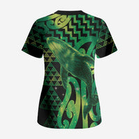 Humpback Whale Matariki New Zealand Scrub Top NZ Maori Paikea Poutama Luxury Green LT14 - Polynesian Pride