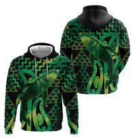 Humpback Whale Matariki New Zealand Zip Hoodie NZ Maori Paikea Poutama Luxury Green