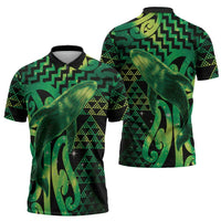 Humpback Whale Matariki New Zealand Zipper Polo Shirt NZ Maori Paikea Poutama Luxury Green
