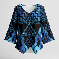 Taniko Motifs Matariki New Zealand Kimono Sleeve Blouse NZ Niho Taniwha Poutama LT14 Female Blue - Polynesian Pride