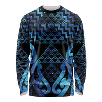 Taniko Motifs Matariki New Zealand Long Sleeve Shirt NZ Niho Taniwha Poutama LT14 Unisex Blue - Polynesian Pride