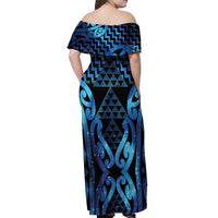 Taniko Motifs Matariki New Zealand Off Shoulder Maxi Dress NZ Niho Taniwha Poutama LT14 - Polynesian Pride