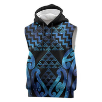 Taniko Motifs Matariki New Zealand Sleeveless Hoodie NZ Niho Taniwha Poutama LT14 Blue - Polynesian Pride