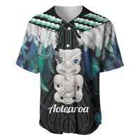 Aotearoa Korowai Motif Baseball Jersey Hei Tiki Poutama Maori Pattern LT14 Turquoise - Polynesian Pride