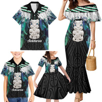 Aotearoa Korowai Motif Family Matching Mermaid Dress and Hawaiian Shirt Hei Tiki Poutama Maori Pattern LT14 - Polynesian Pride