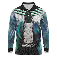 Aotearoa Korowai Motif Long Sleeve Polo Shirt Hei Tiki Poutama Maori Pattern