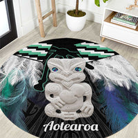 Aotearoa Korowai Motif Round Carpet Hei Tiki Poutama Maori Pattern