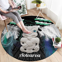 Aotearoa Korowai Motif Round Carpet Hei Tiki Poutama Maori Pattern