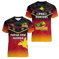 Papua New Guinea Rugby Women V Neck T Shirt PNG Hunters Polynesian Black LT14 - Polynesian Pride