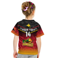 Personalised Papua New Guinea Rugby Kid T Shirt PNG Hunters Polynesian Black LT14 - Polynesian Pride