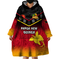 Personalised Papua New Guinea Rugby Wearable Blanket Hoodie PNG Hunters Polynesian Black LT14 - Polynesian Pride