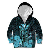 Polynesian Pride King Kamehameha Day Hawaii Kid Hoodie Polynesia Tribal Kanaka And Hibiscus Turquoise LT14 Zip Hoodie Turquoise - Polynesian Pride