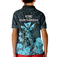 Polynesian Pride King Kamehameha Day Hawaii Kid Polo Shirt Polynesia Tribal Kanaka And Hibiscus Turquoise LT14 - Polynesian Pride