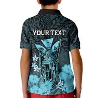 Personalised King Kamehameha Day Hawaii Kid Polo Shirt Polynesia Tribal Kanaka And Hibiscus Turquoise LT14 - Polynesian Pride