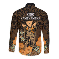 Polynesian Pride King Kamehameha Day Hawaii Long Sleeve Button Shirt Polynesia Tribal Kanaka And Hibiscus Gold LT14 - Polynesian Pride
