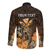 Personalised King Kamehameha Day Hawaii Long Sleeve Button Shirt Polynesia Tribal Kanaka And Hibiscus Gold LT14 - Polynesian Pride