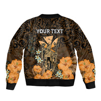Personalised King Kamehameha Day Hawaii Sleeve Zip Bomber Jacket Polynesia Tribal Kanaka And Hibiscus Gold LT14 - Polynesian Pride