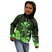 Personalised King Kamehameha Day Hawaii Kid Hoodie Polynesia Tribal Kanaka And Hibiscus Green LT14 - Polynesian Pride