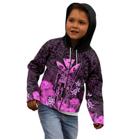 Polynesian Pride King Kamehameha Day Hawaii Kid Hoodie Polynesia Tribal Kanaka And Hibiscus Pink LT14 - Polynesian Pride