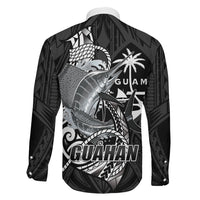 Guam Blue Marlin Fishing Family Matching Long Sleeve Bodycon Dress and Hawaiian Shirt Guahan Fish Hook Tattoo Black Version LT14 - Polynesian Pride