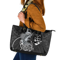 Guam Blue Marlin Fishing Leather Tote Bag Guahan Fish Hook Tattoo Black Version