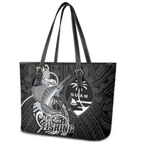 Guam Blue Marlin Fishing Leather Tote Bag Guahan Fish Hook Tattoo Black Version