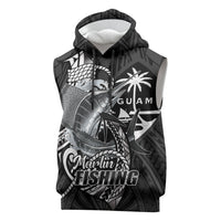 Guam Blue Marlin Fishing Sleeveless Hoodie Guahan Fish Hook Tattoo Black Version