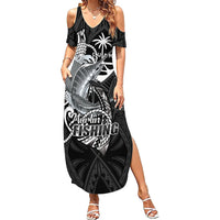 Guam Blue Marlin Fishing Summer Maxi Dress Guahan Fish Hook Tattoo Black Version