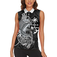 Guam Blue Marlin Fishing Women Sleeveless Polo Shirt Guahan Fish Hook Tattoo Black Version LT14 - Polynesian Pride