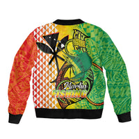 Hawaii Blue Marlin Fishing Bomber Jacket Hawaiian Kanaka Kakau Reggae