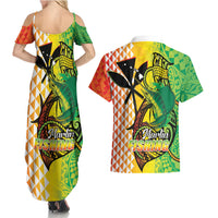 Hawaii Blue Marlin Fishing Couples Matching Summer Maxi Dress and Hawaiian Shirt Hawaiian Kanaka Kakau Reggae