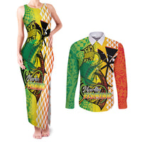 Hawaii Blue Marlin Fishing Couples Matching Tank Maxi Dress and Long Sleeve Button Shirt Hawaiian Kanaka Kakau Reggae