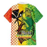 Hawaii Blue Marlin Fishing Family Matching Puletasi and Hawaiian Shirt Hawaiian Kanaka Kakau Reggae LT14 - Polynesian Pride