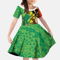 Hawaii Blue Marlin Fishing Kid Short Sleeve Dress Hawaiian Kanaka Kakau Reggae LT14 KID Reggae - Polynesian Pride