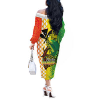 Hawaii Blue Marlin Fishing Off The Shoulder Long Sleeve Dress Hawaiian Kanaka Kakau Reggae LT14 - Polynesian Pride