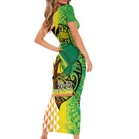 Hawaii Blue Marlin Fishing Short Sleeve Bodycon Dress Hawaiian Kanaka Kakau Reggae LT14 - Polynesian Pride