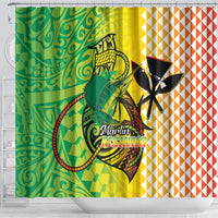 Hawaii Blue Marlin Fishing Shower Curtain Hawaiian Kanaka Kakau Reggae