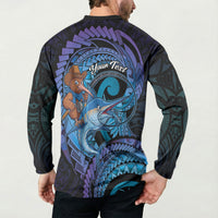 Personalised Blue Marlin Fishing New Zealand Button Sweatshirt NZ Kiwi Cowboy Born To Fish LT14 - Polynesian Pride