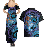 Personalised Blue Marlin Fishing New Zealand Couples Matching Summer Maxi Dress and Hawaiian Shirt NZ Kiwi Cowboy Born To Fish LT14 - Polynesian Pride