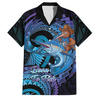 Personalised Blue Marlin Fishing New Zealand Family Matching Off Shoulder Short Dress and Hawaiian Shirt NZ Kiwi Cowboy Born To Fish LT14 Dad's Shirt - Short Sleeve Purple - Polynesian Pride