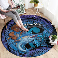 Personalised Blue Marlin Fishing New Zealand Round Carpet NZ Kiwi Cowboy Born To Fish LT14 - Polynesian Pride