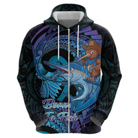 Personalised Blue Marlin Fishing New Zealand Zip Hoodie NZ Kiwi Cowboy Born To Fish LT14 - Polynesian Pride