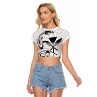 Japan And Hawaii Raglan Cropped T Shirt Sakura Koi Fish Hawaiian Lei Kanaka - Polynesian Pride