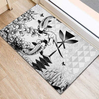 Japan And Hawaii Rubber Doormat Sakura Koi Fish Hawaiian Lei Kanaka - Polynesian Pride