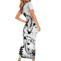 Japan And Hawaii Short Sleeve Bodycon Dress Sakura Koi Fish Hawaiian Lei Kanaka - Polynesian Pride