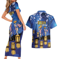 Japan Obon Festival Couples Matching Short Sleeve Bodycon Dress and Hawaiian Shirt Sakura Lanterns With Bon Dance - Polynesian Pride